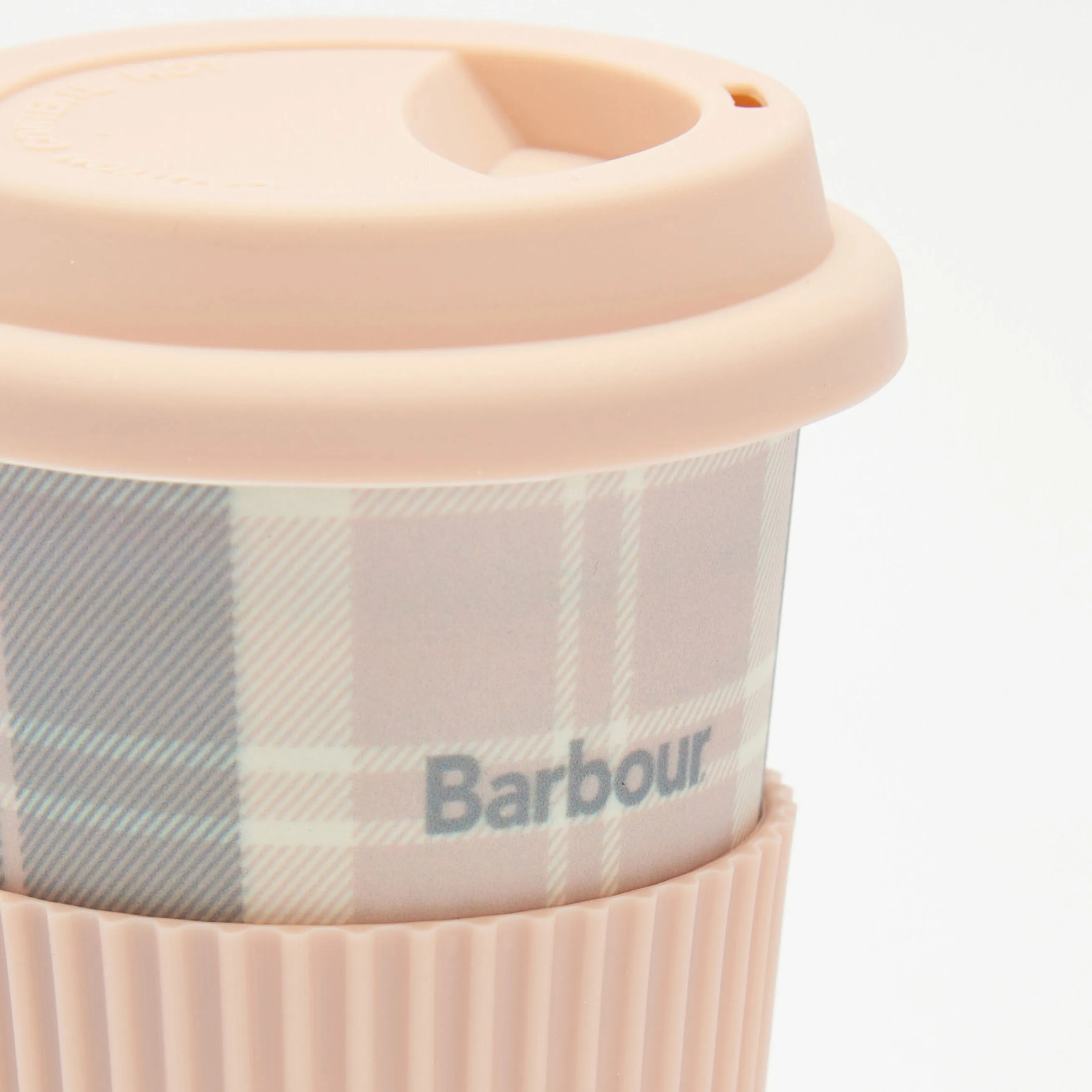 Barbour Reusable Tartan Travel Mug in Pink/Grey