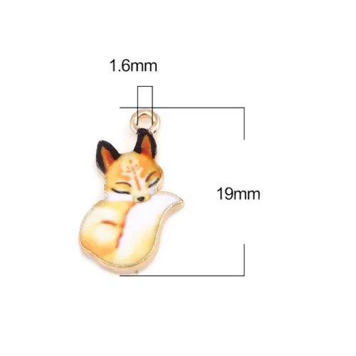 Charms, Fox, Gold Plated, Alloy, Orange, Enameled, 19mm