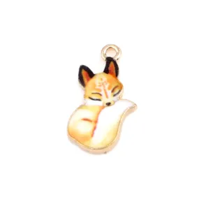 Charms, Fox, Gold Plated, Alloy, Orange, Enameled, 19mm