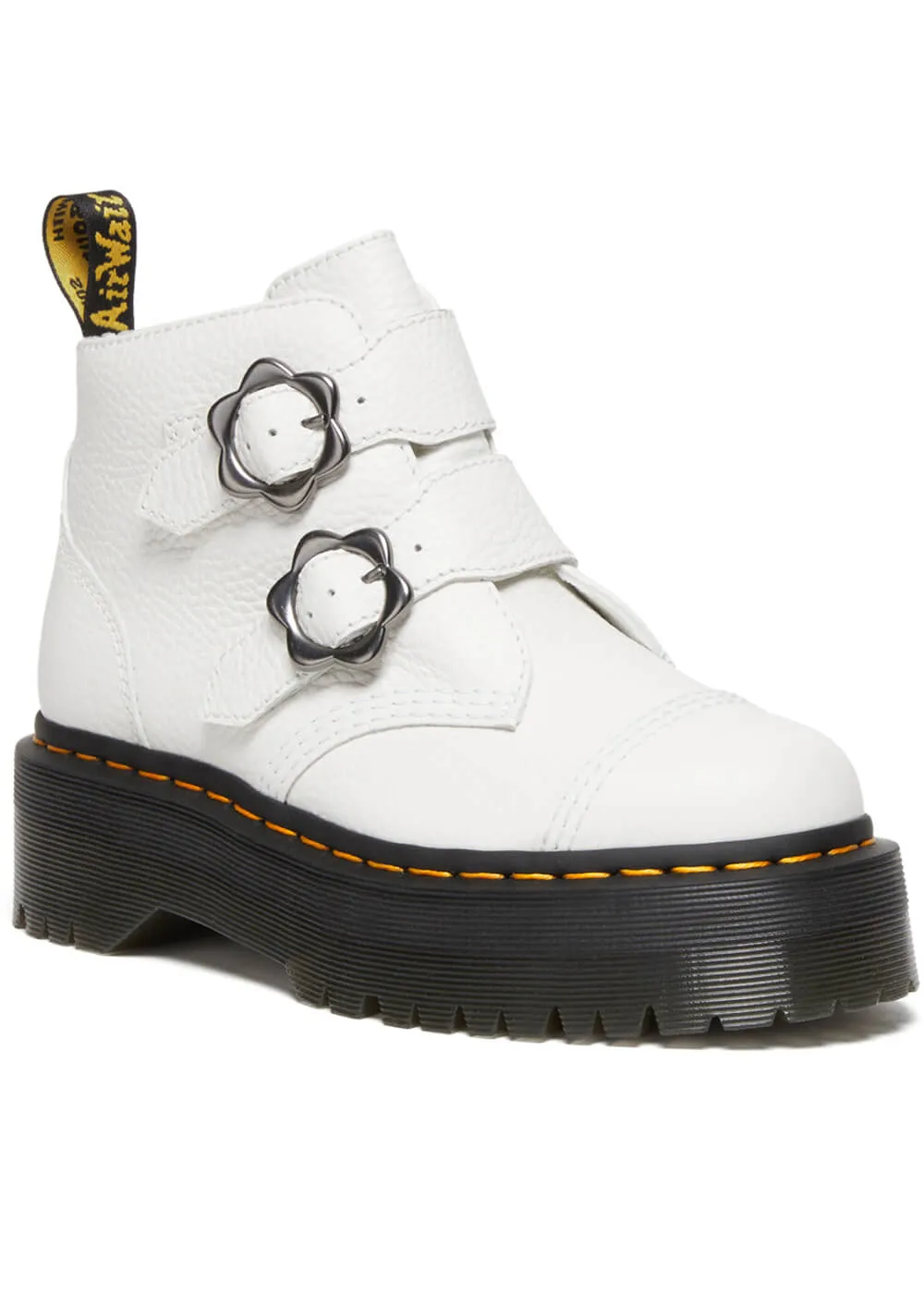 Dr. Martens Devon Flower Soft Leather Platform Boots White