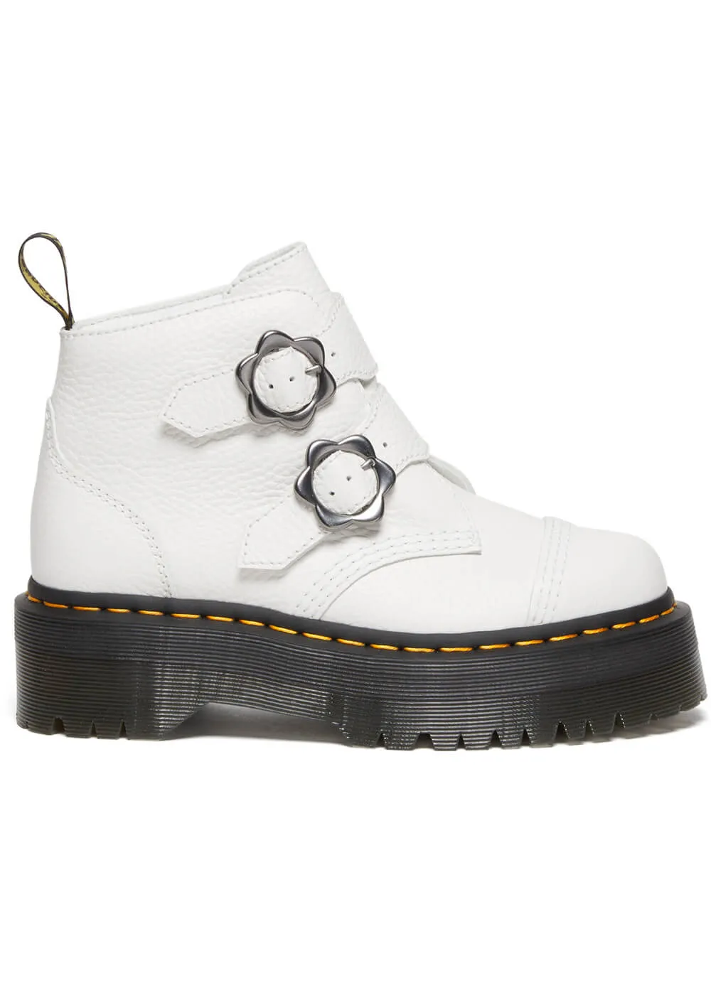 Dr. Martens Devon Flower Soft Leather Platform Boots White