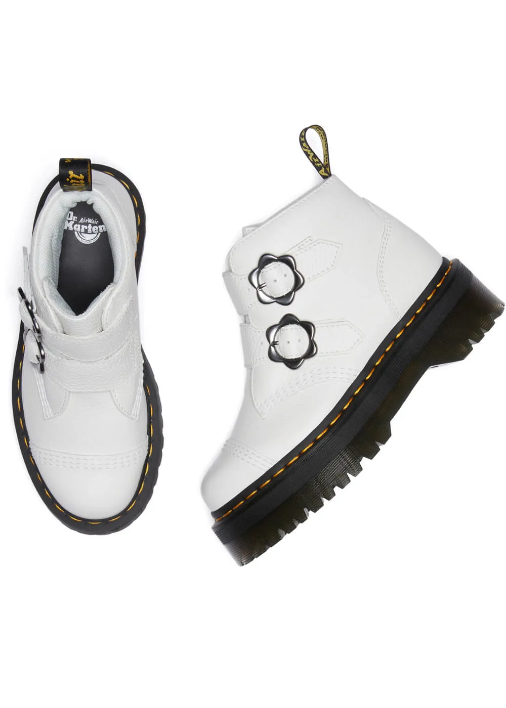 Dr. Martens Devon Flower Soft Leather Platform Boots White