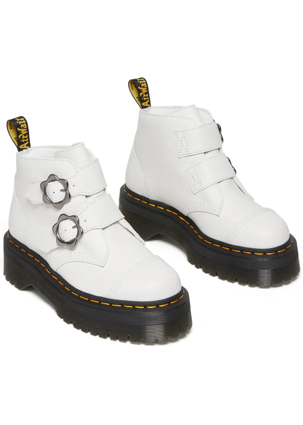 Dr. Martens Devon Flower Soft Leather Platform Boots White