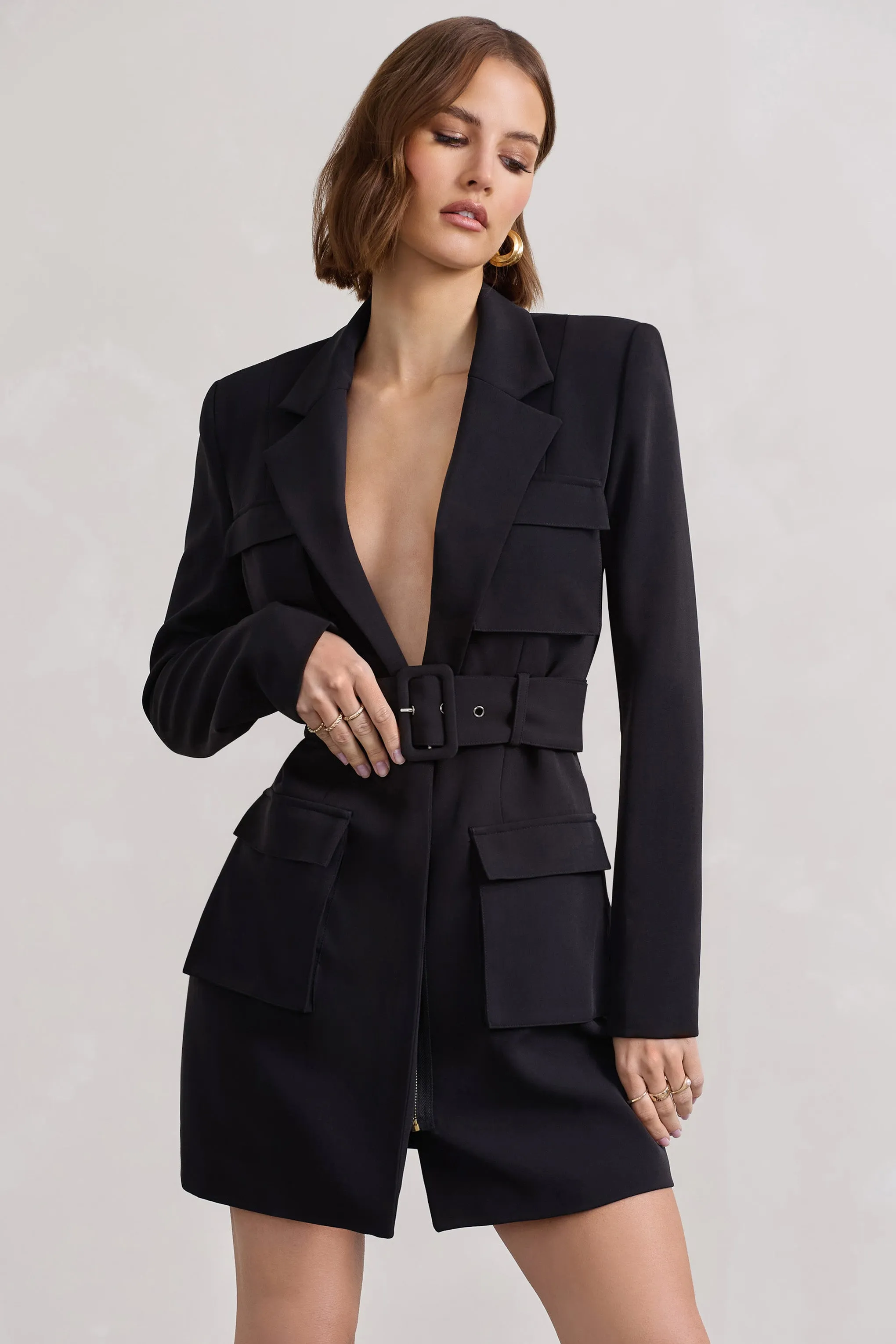 Genesis | Black Belted Utility Blazer Dress