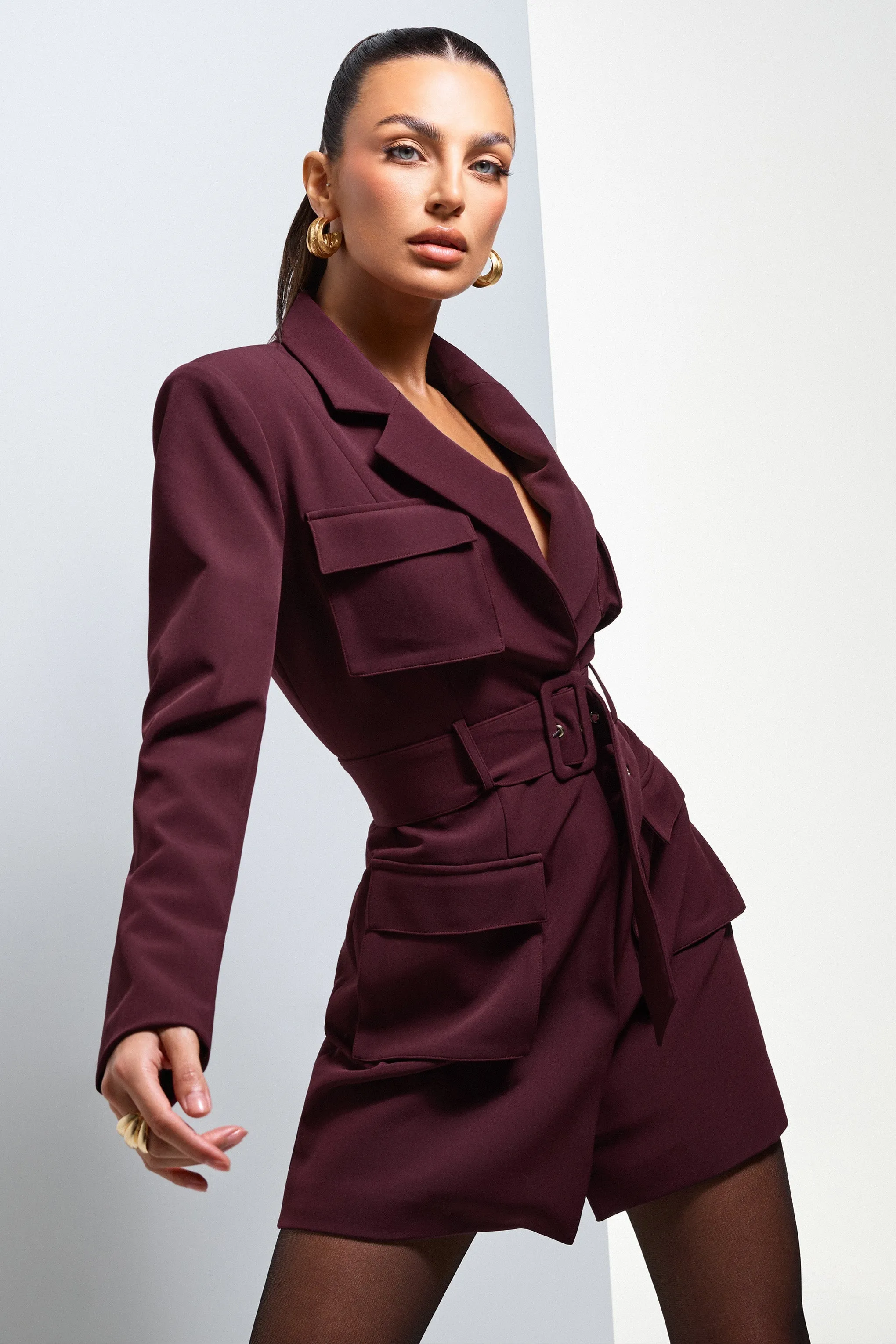 Genesis | Plum Belted Utility Blazer Dress