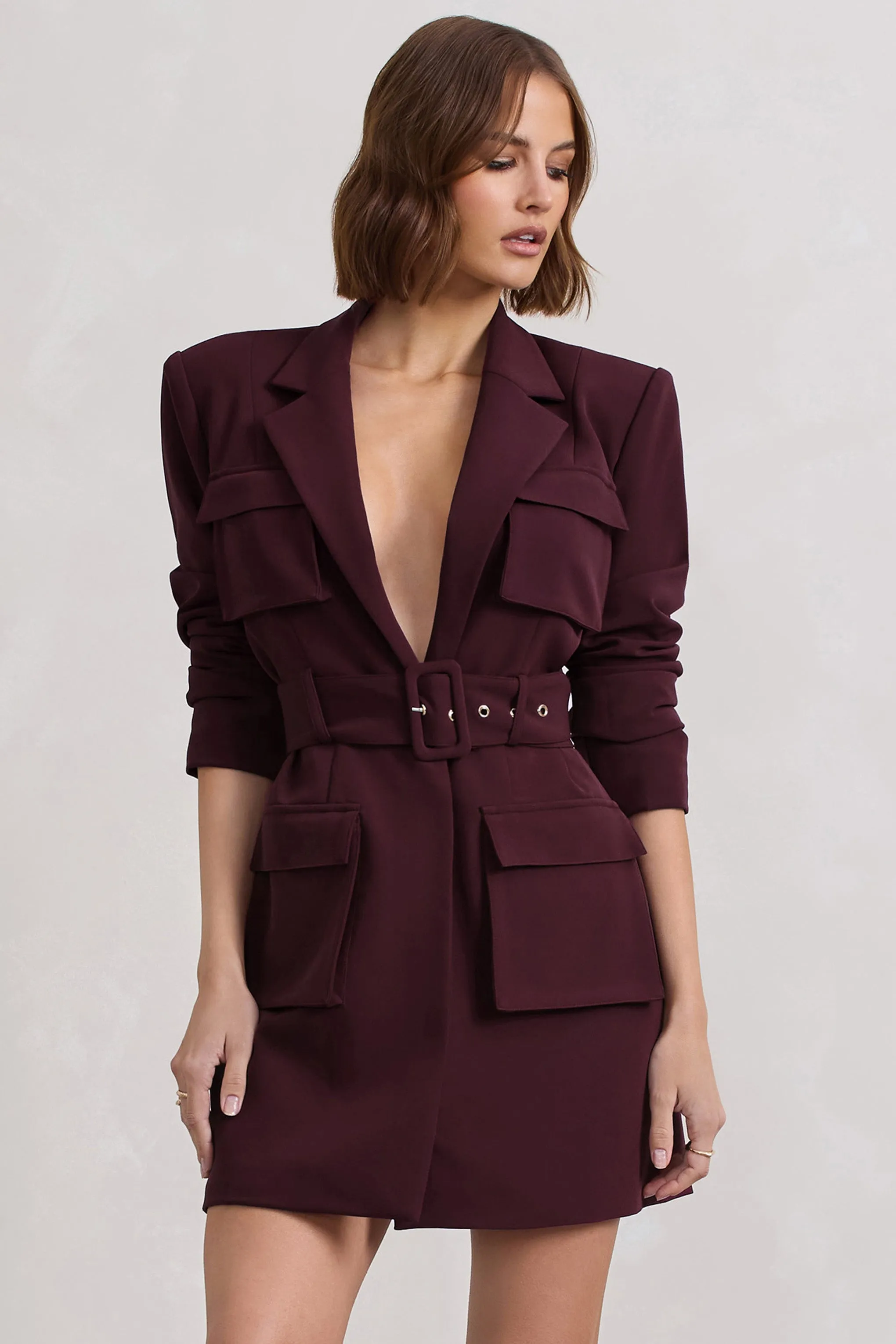 Genesis | Plum Belted Utility Blazer Dress