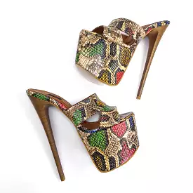 Genuine Leather Exotic Snake Print High Heels