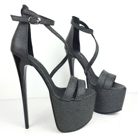 Gray Black Shimmer Print High Heel Sandals