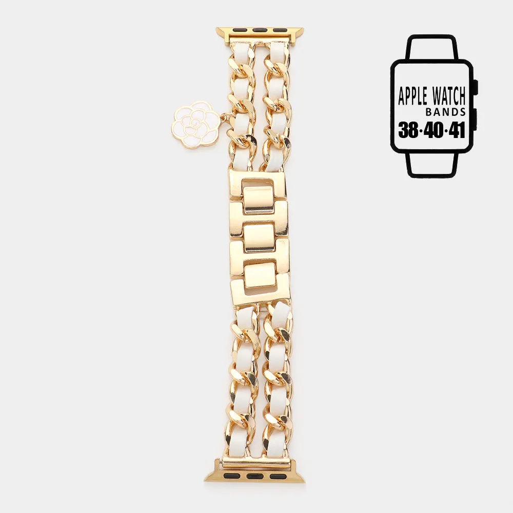 iLLASPARKZ Enamel Rose Charm Faux Leather Metal Chain Link Apple Watch Band