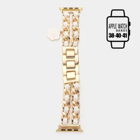 iLLASPARKZ Enamel Rose Charm Faux Leather Metal Chain Link Apple Watch Band