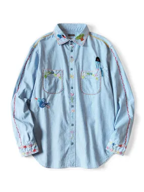 Kapital Chambray Work Shirt (Magpie Embroidery)