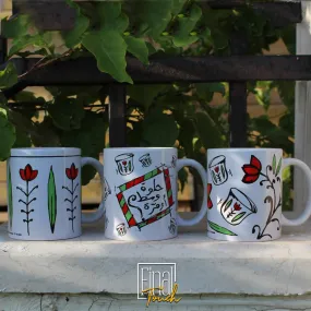 Lebanese mugs - set of 3 mugs ( green and red)