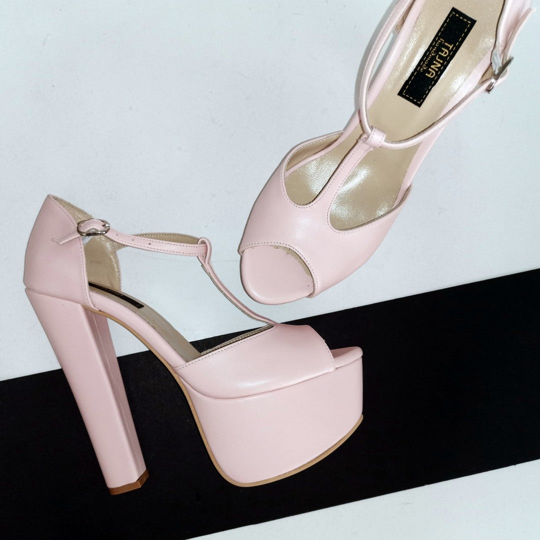 Light Pink Powder Chunky High Heels