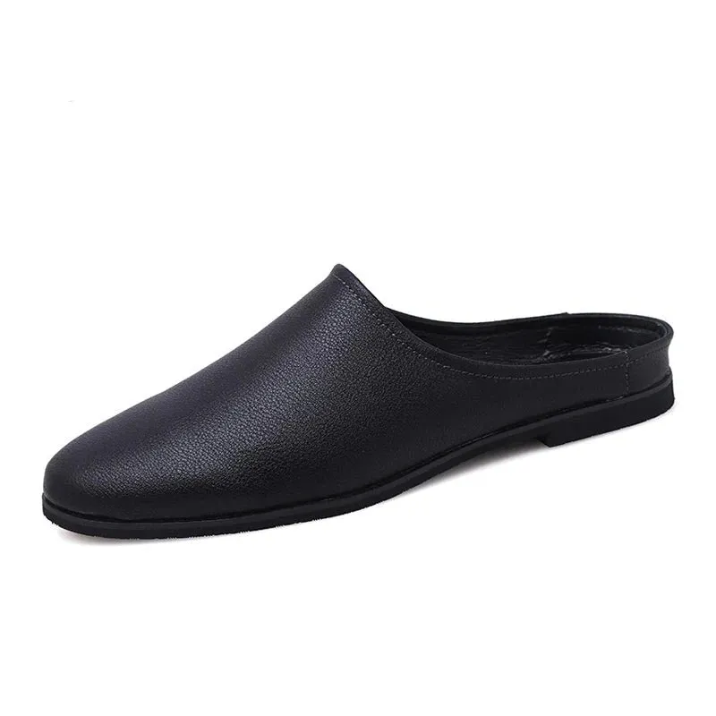 Men Half Shoes Non-slip Lightweight Black Leather Loafers