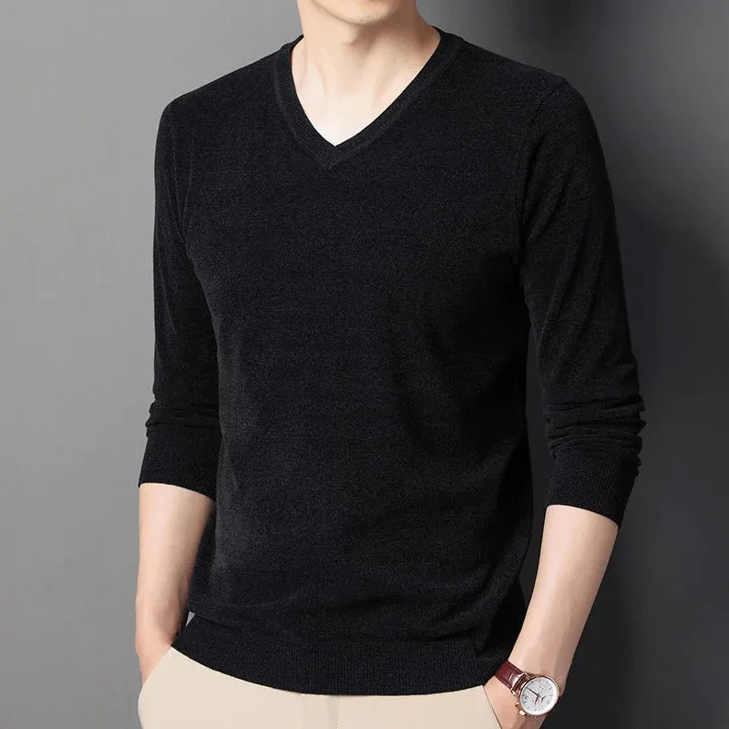 Men's Casual V-Neck Solid Pattern Flat Knitted Standard Wool Pullovers