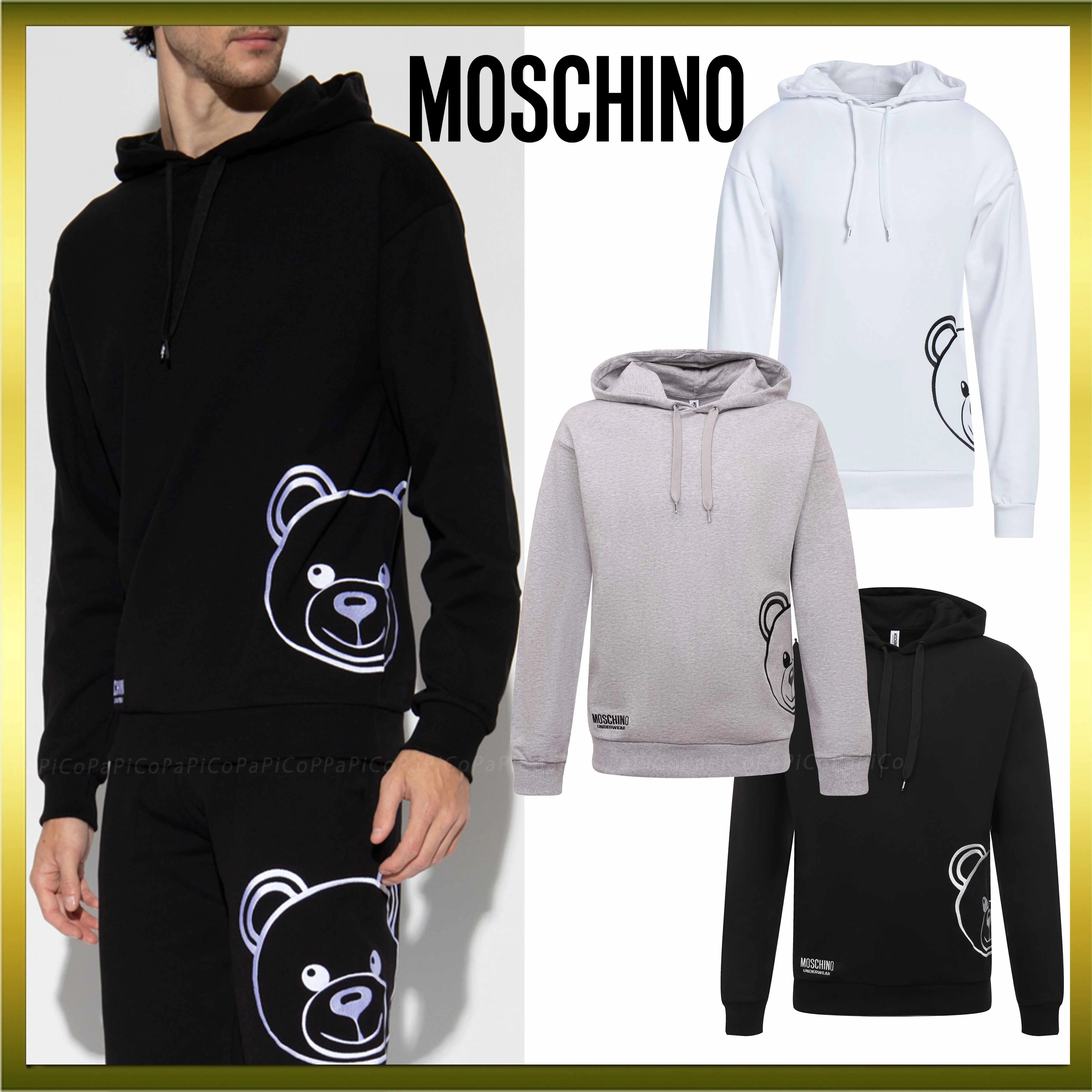 Moschino  |Unisex Long Sleeves Cotton Logo Hoodies