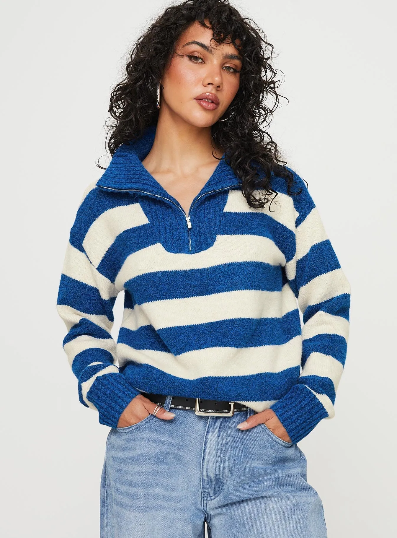 Neena Quarter Zip Jumper Blue / Cream