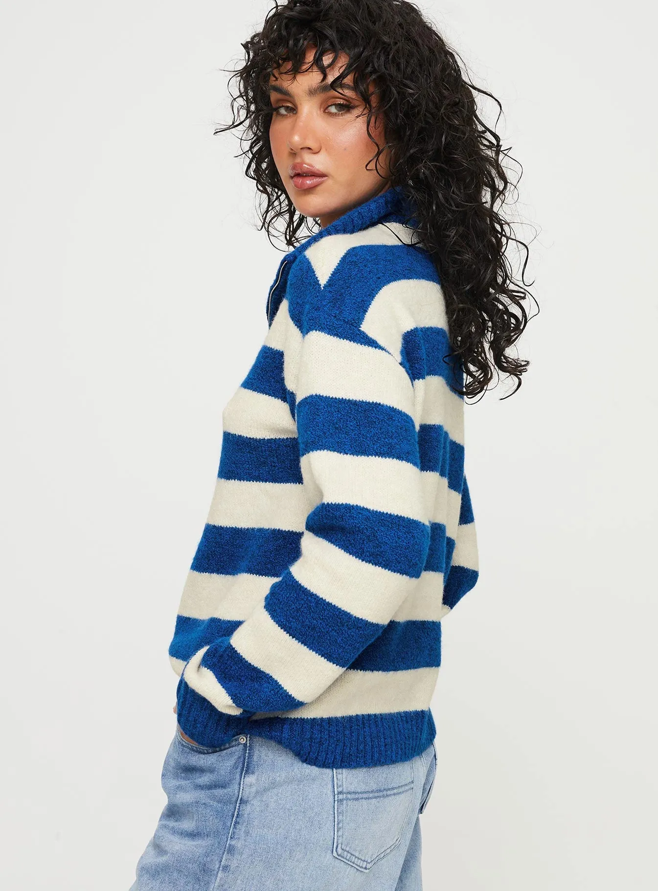 Neena Quarter Zip Jumper Blue / Cream