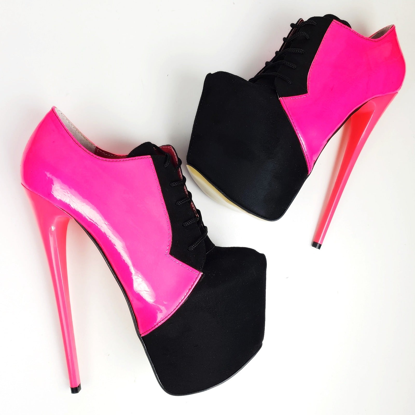 Pink Black Oxford Style Platform High Heels