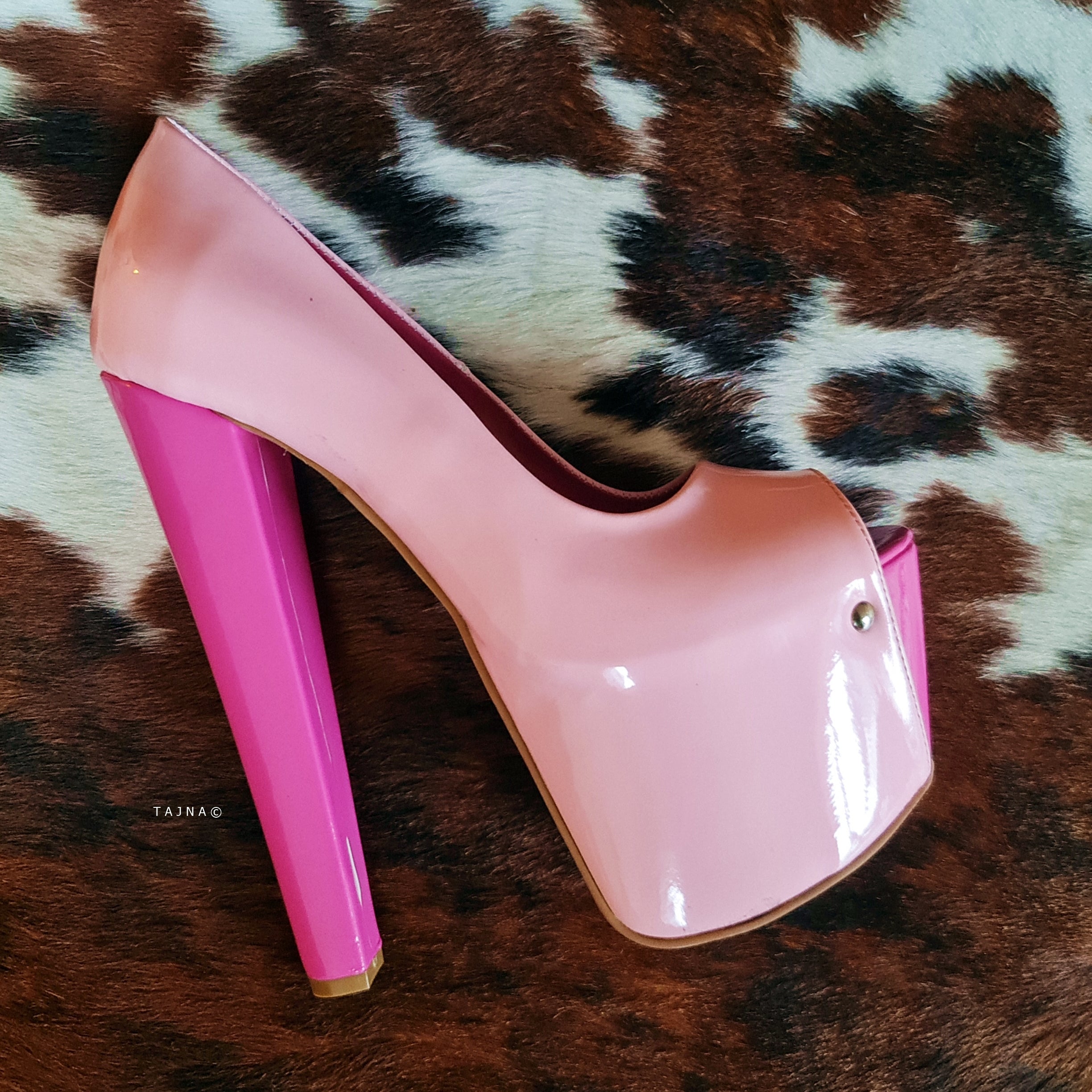 Pink Colour Block Open Toe Chunky High Heels