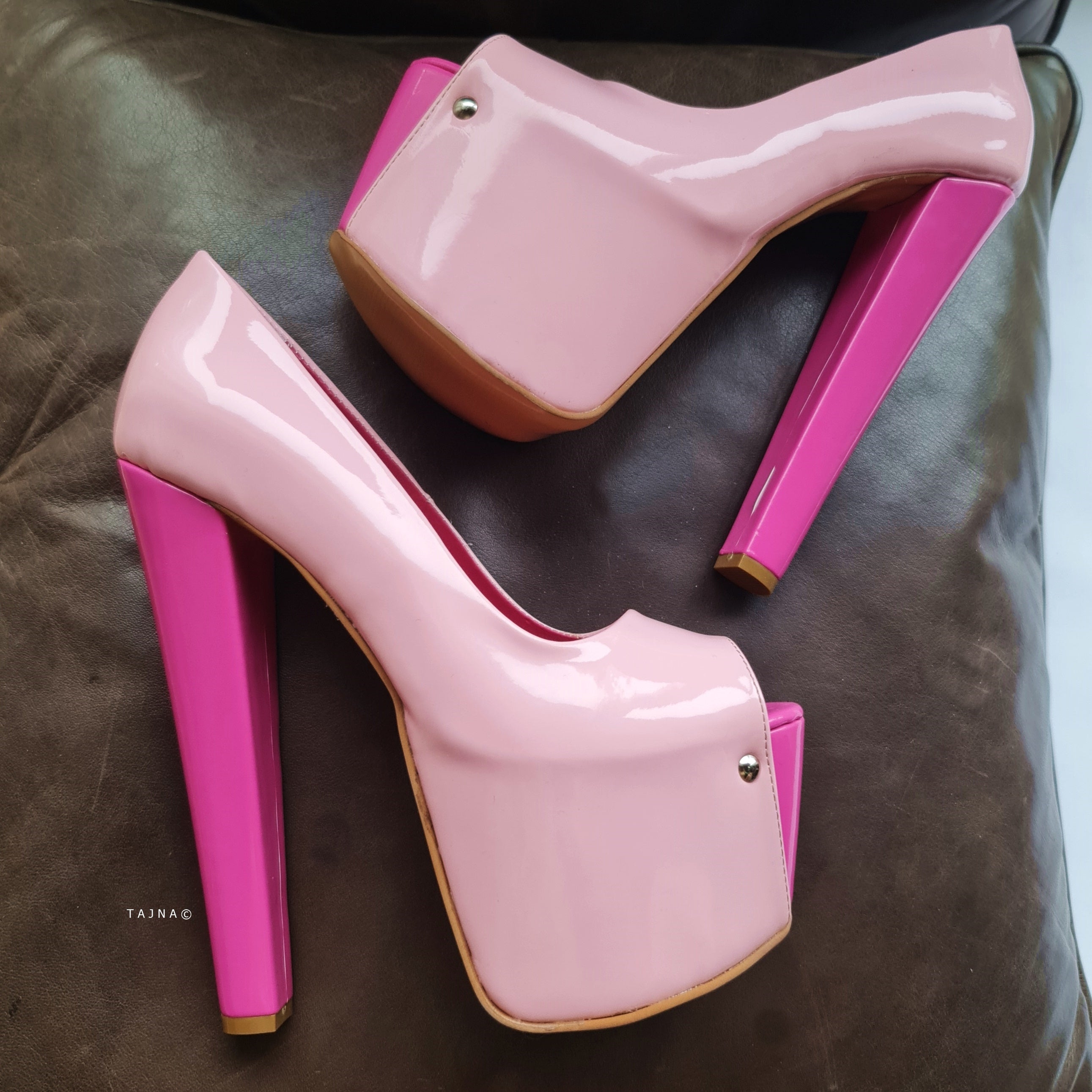 Pink Colour Block Open Toe Chunky High Heels