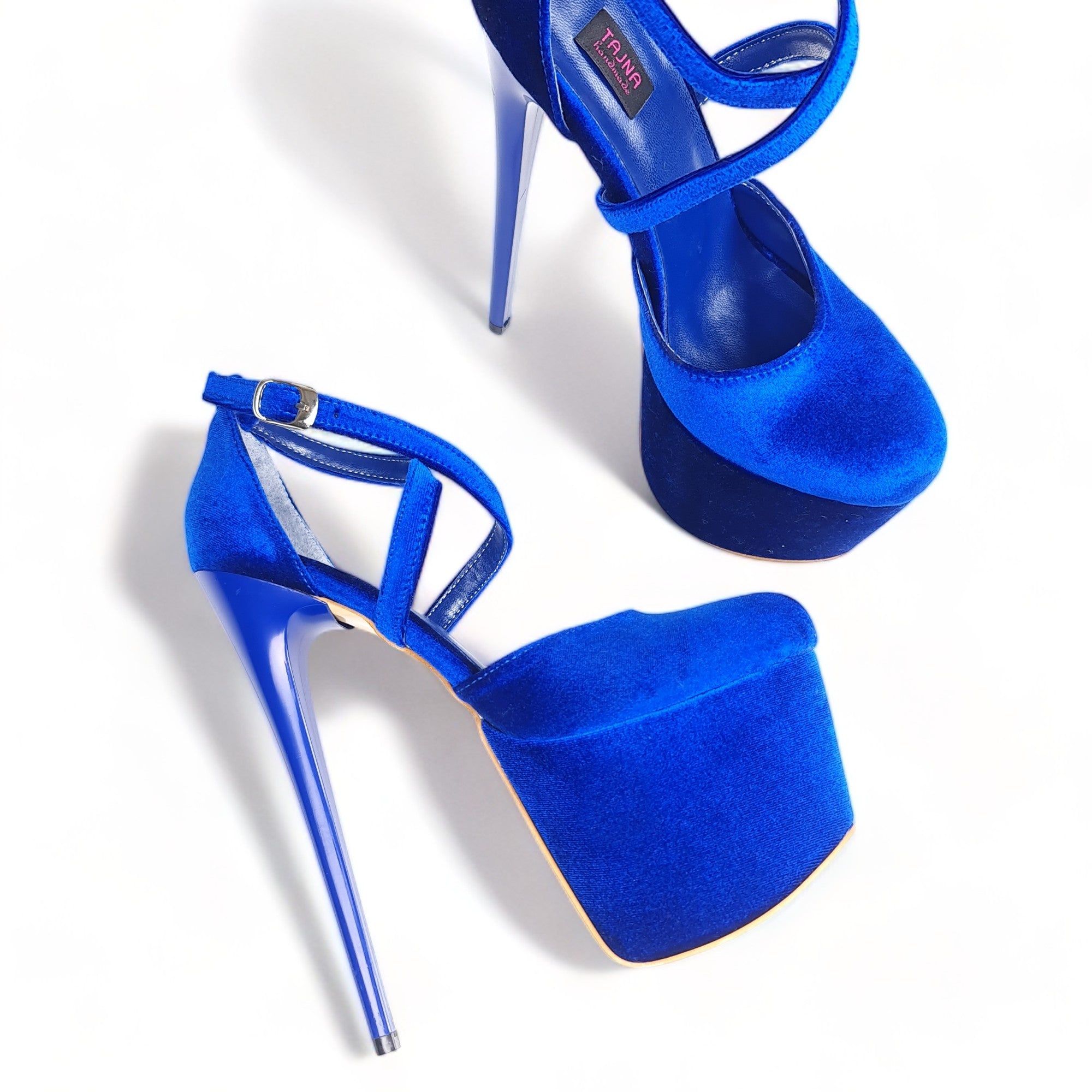 Royal Electric Blue Velvet  Ankle Strap High Heels