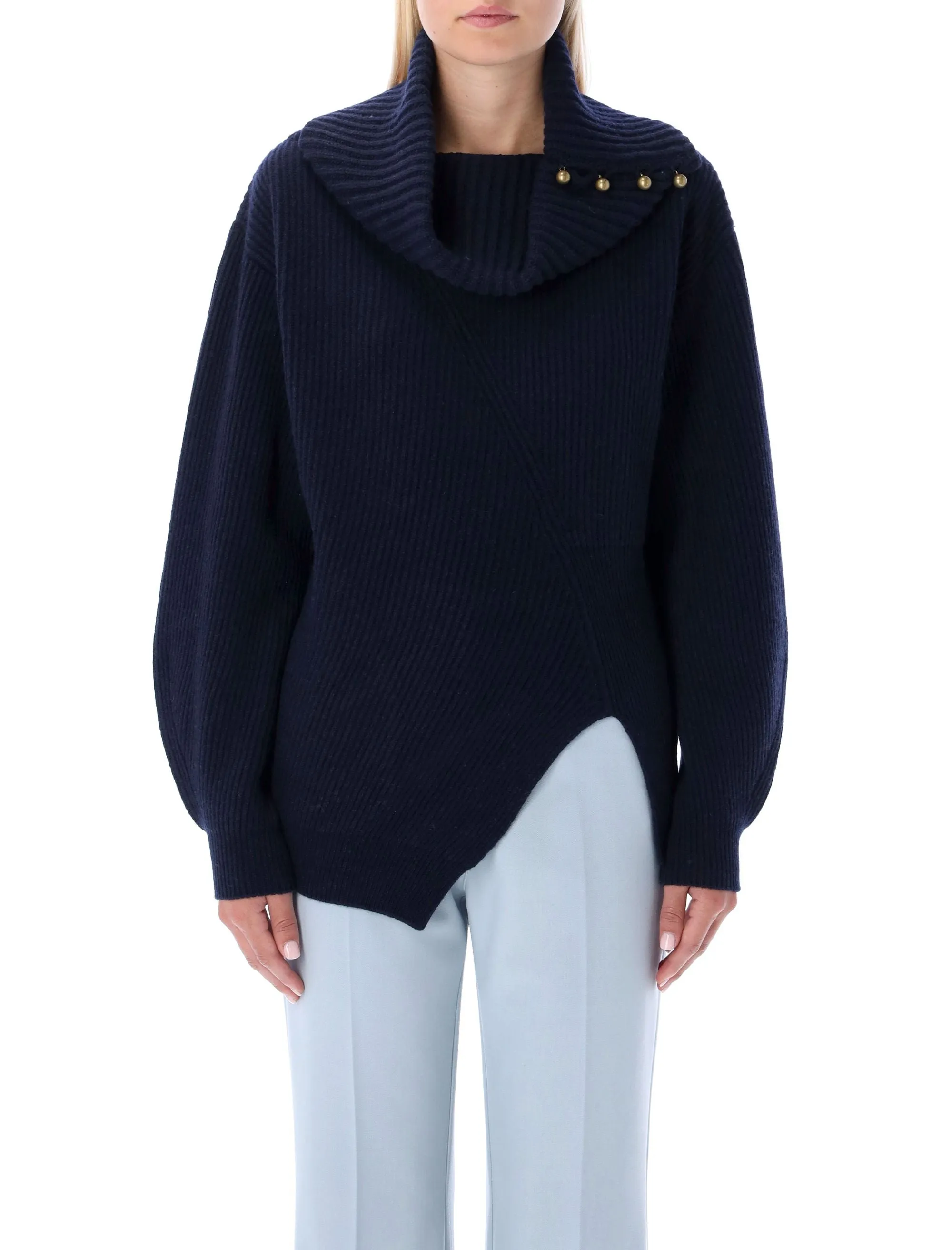 Stella McCartney Asymmetric Button-Embellished Knitted Jumper