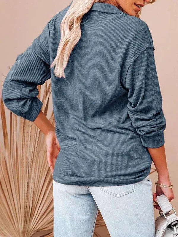 V-Neck Zipper Women Sweatshirt