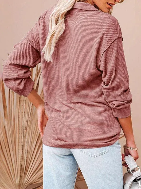 V-Neck Zipper Women Sweatshirt