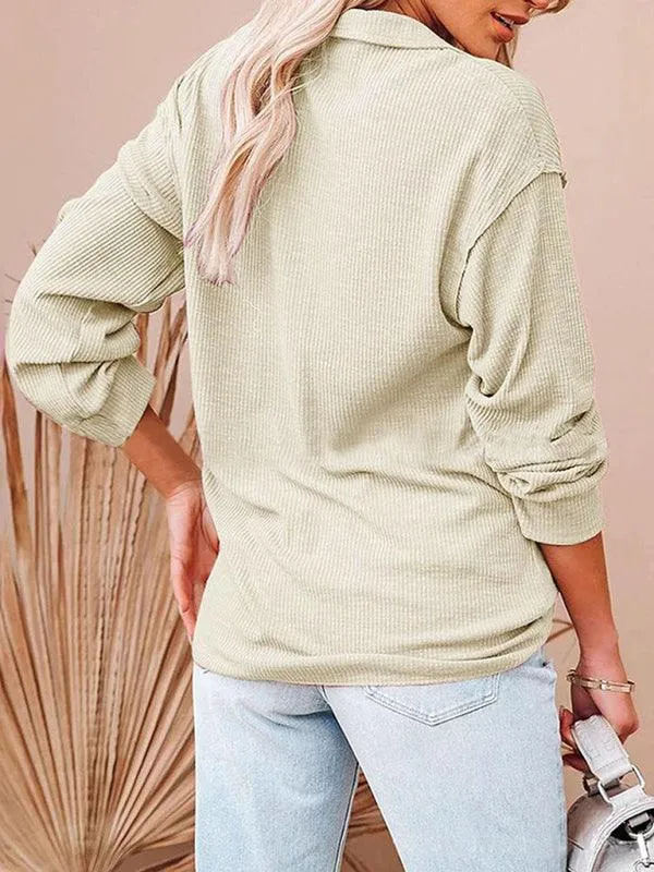 V-Neck Zipper Women Sweatshirt