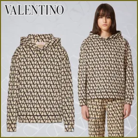 VALENTINO  |Long Sleeves Cotton Logo Hoodies & Sweatshirts