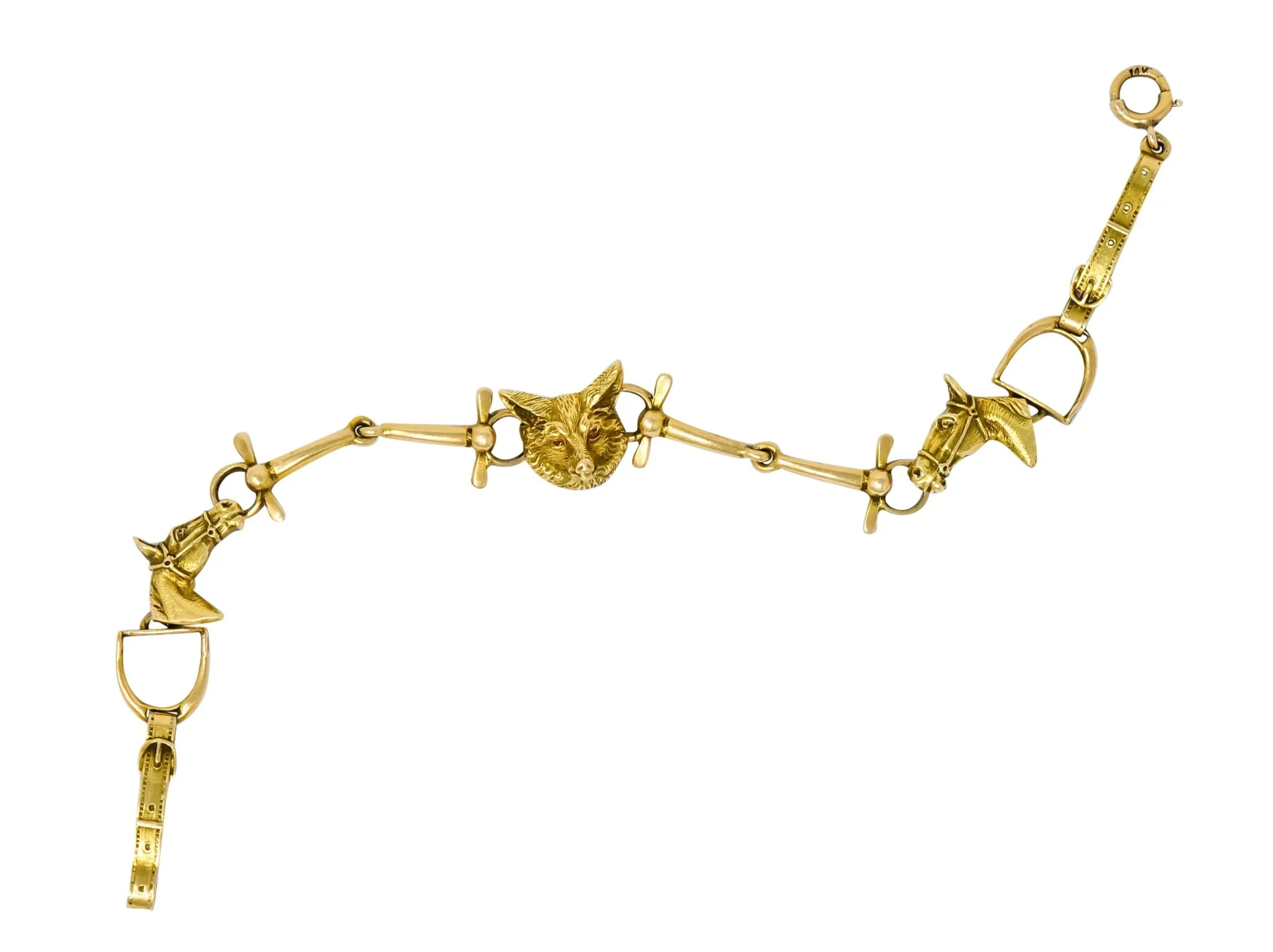 Victorian 14 Karat Yellow Gold Fox Hunt Horse Link Bracelet