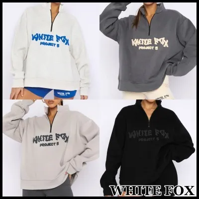 WHITE FOX  |Blended Fabrics Street Style Long Sleeves Oversized Logo