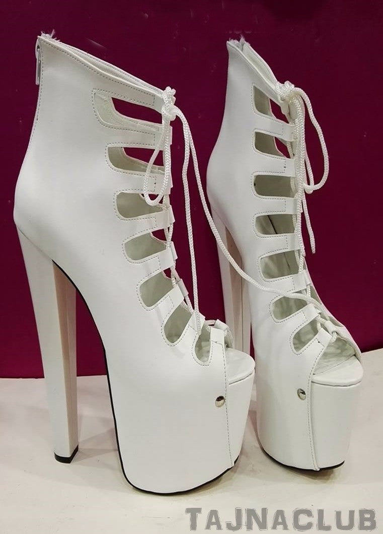 White Gladiator Style Peep toe Platform High Heels