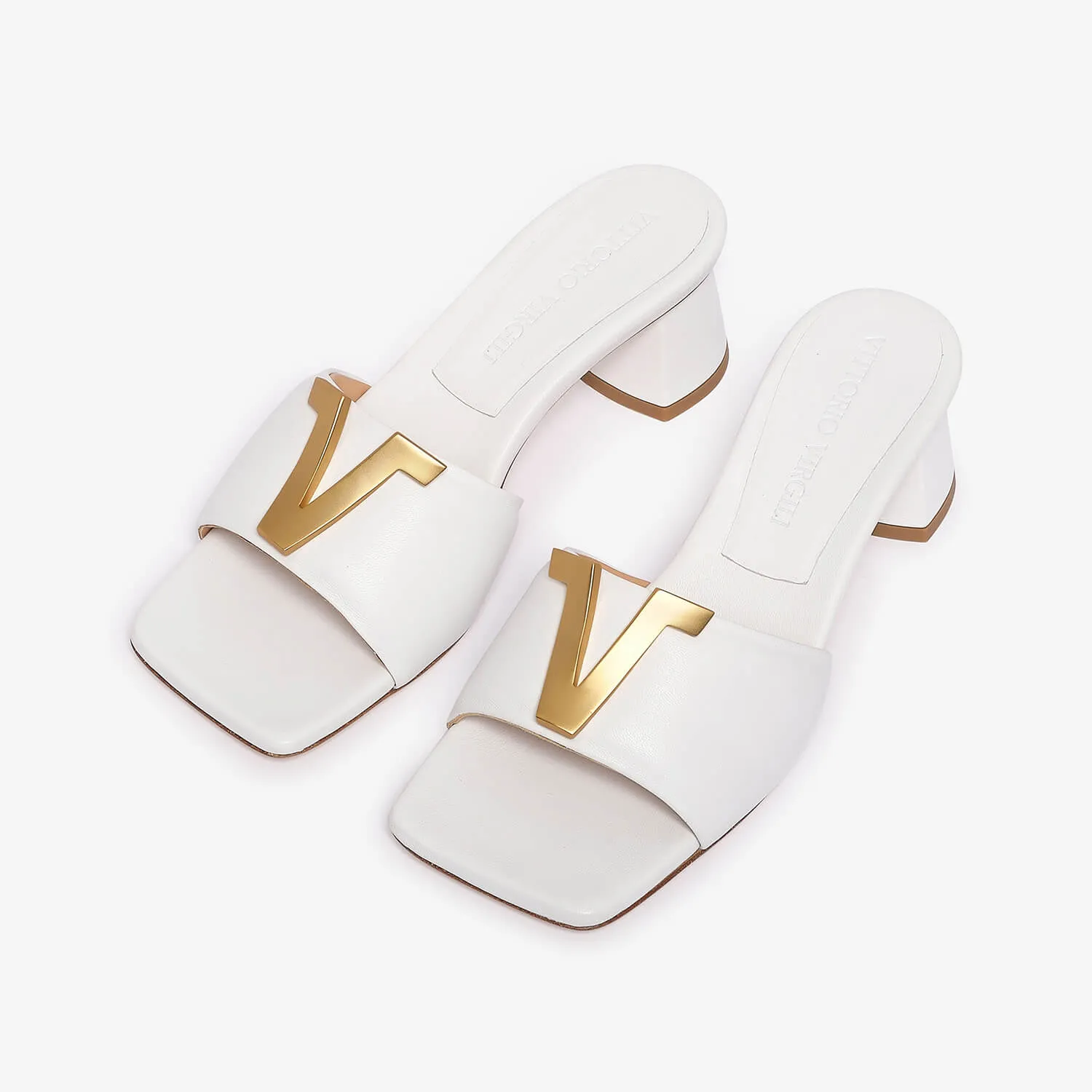 White women's tassel leather slide sandal