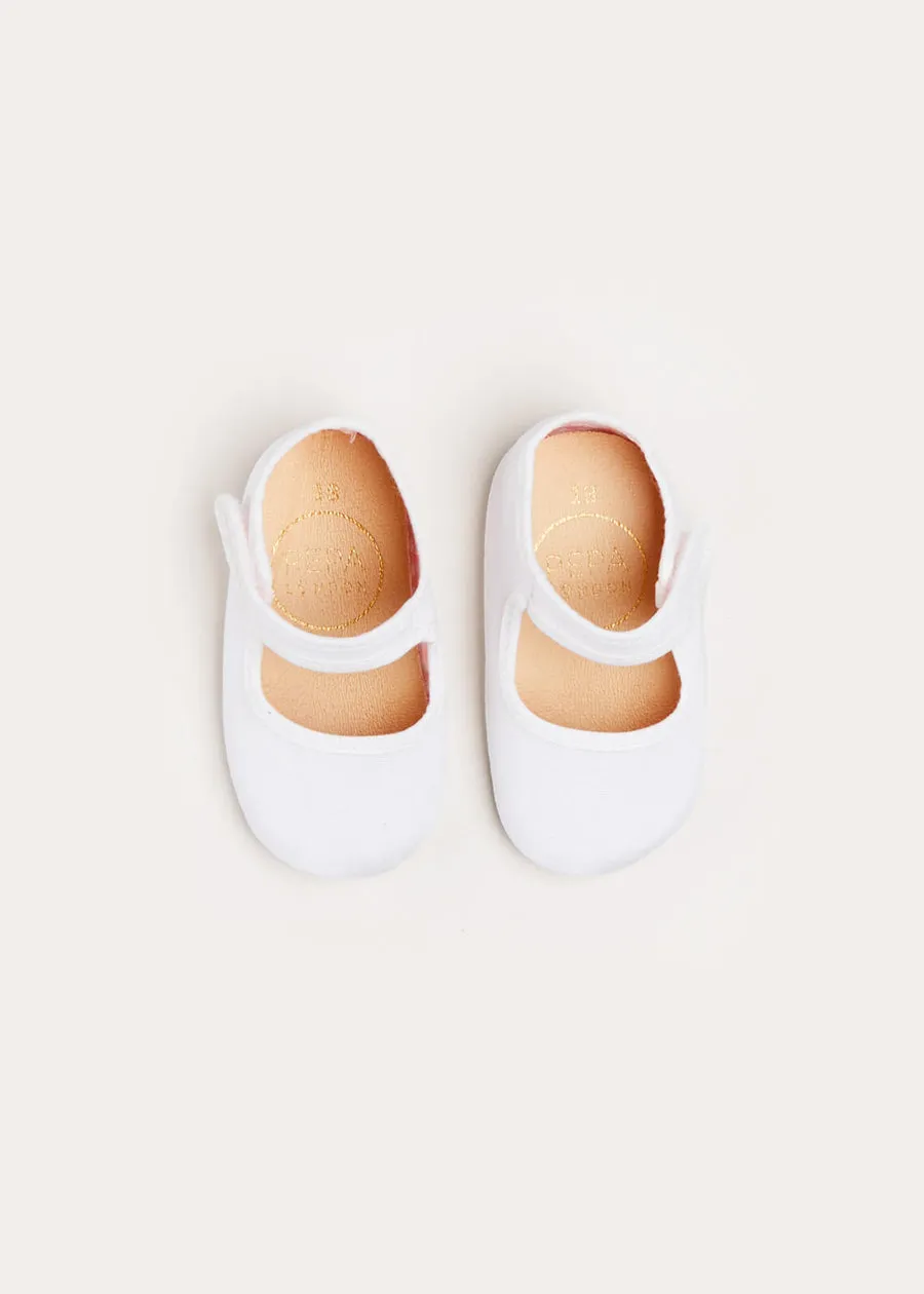 Woven Mary Jane Pram Shoes in White (17-20EU)