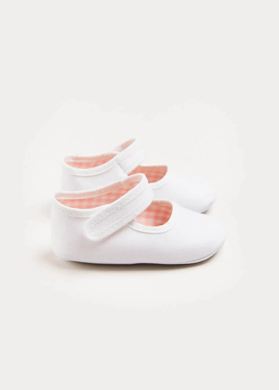 Woven Mary Jane Pram Shoes in White (17-20EU)